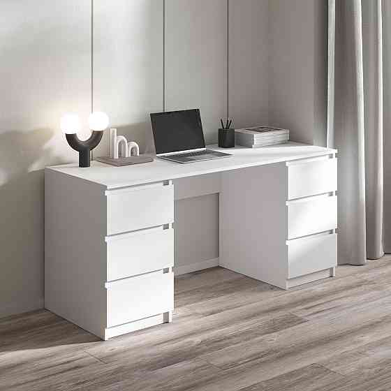 Комп’ютерний стіл VAYS R-2 Білий, письмовий з 2 тумбами, 6 шухляд без ручок, ЛДСП 160×60×75 см – для дому, офісу, навчання Львів