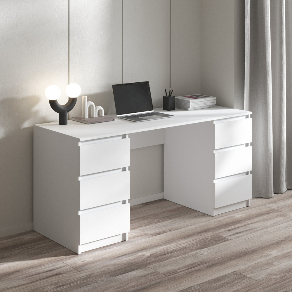 Компьютерный стол VAYS R-2 Белый, письменный с 2 тумбами, 6 ящиков без ручек, ЛДСП 160×60×75 см – для дома, офиса, учебы Львов - изображение 1