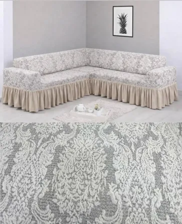 Угловой жаккардовый чехол на диван, универсальный натяжной чехол, накидка на диван Серый Коломыя