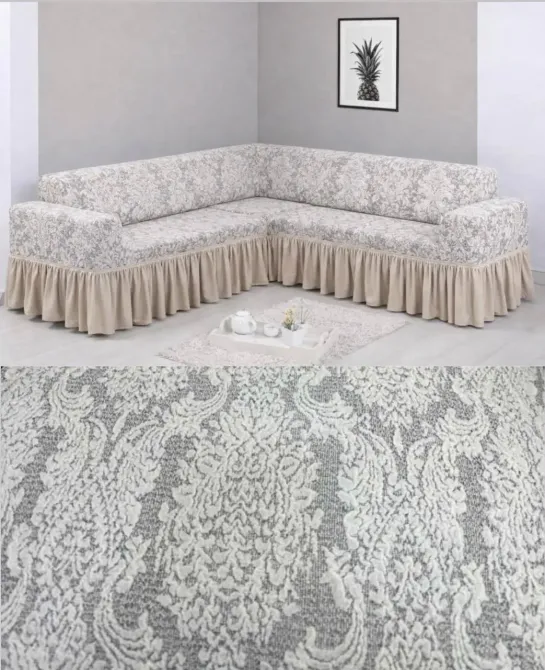 Угловой жаккардовый чехол на диван, универсальный натяжной чехол, накидка на диван Серый Коломыя - изображение 2
