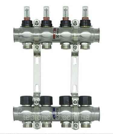 Колектор нержавійка на 4 пари виходів "Raftec" RC-03 для Теплої Підлоги з розходомірами Чернівці