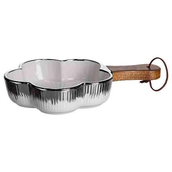 Тарілка порцелянова глибока з ручкою Квітка 24×16×4 (см) блюдо сервірувальне з ручкою для подачі тарілка сковорода Срібло ZJH-13-3 Коломия