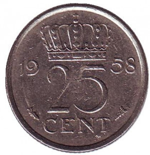 Монета 25 центов. 1957 год, Нидерланды. Полтава - изображение 1