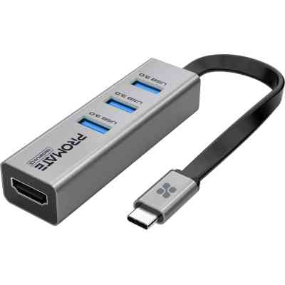 Концентратор Promate USB-C 4-in-1 порти Promate mediahub-c3.grey (mediahub-c3.grey) Винница