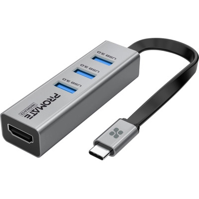Концентратор Promate USB-C 4-in-1 порти Promate mediahub-c3.grey (mediahub-c3.grey) Винница - изображение 1