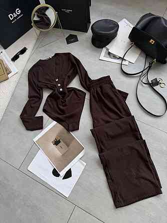 Женский базовый костюм двойка: боди и брюки из ангоры рубчик Шоколадный, 48/50 Одесса