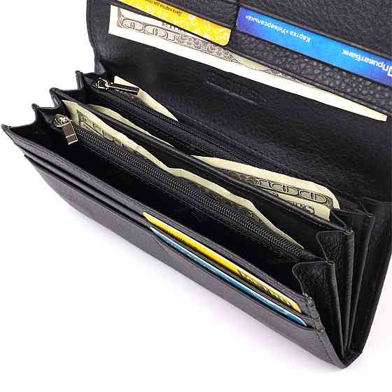 Місткий гаманець для жінок із натуральної шкіри Чорний (ST Leather) Київ