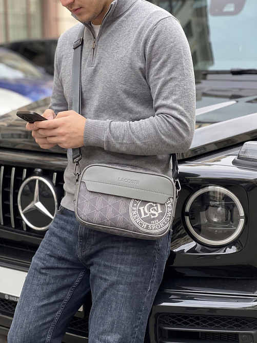 Мужская брендовая сумка, борсетка на плечо Lacoste (1097) grey Киев - изображение 6