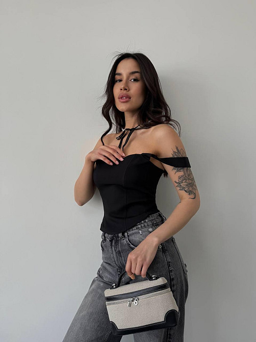 Стильний жіночий корсет із подвійним матеріалом костюмка Lux Чорний, 46/48 Одеса - фото 8