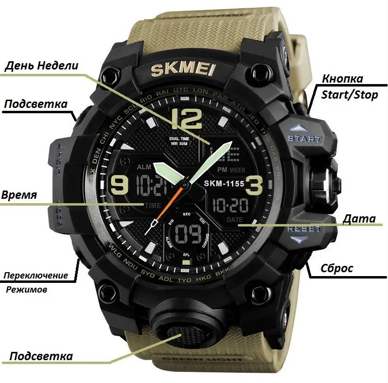 Чоловічий годинник Skmei Hamlet 1155 Хакі Вінниця - фото 6