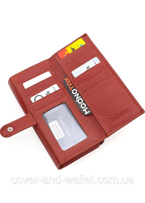 Женский бордовый кожаный кошелек на много карточек Marco Coverna Коричневый Киев - изображение 7