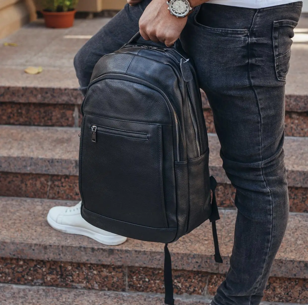 Кожаная мужской наплечная сумка для ноутбука и поездок 28х42х18, рюкзак для работы Tiding Bag D3-9343, черный Киев - изображение 10