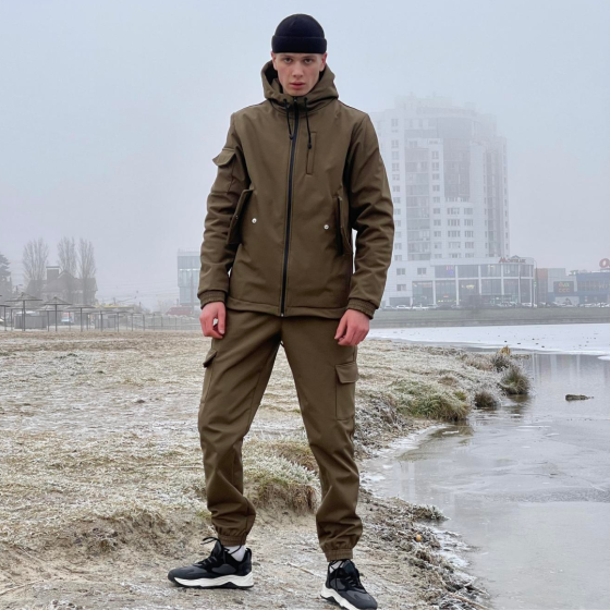 Чоловічий тактичний костюм Softshell Intruder койот, куртка подовжена з капюшоном і штани на манжетах софтшел M Одеса
