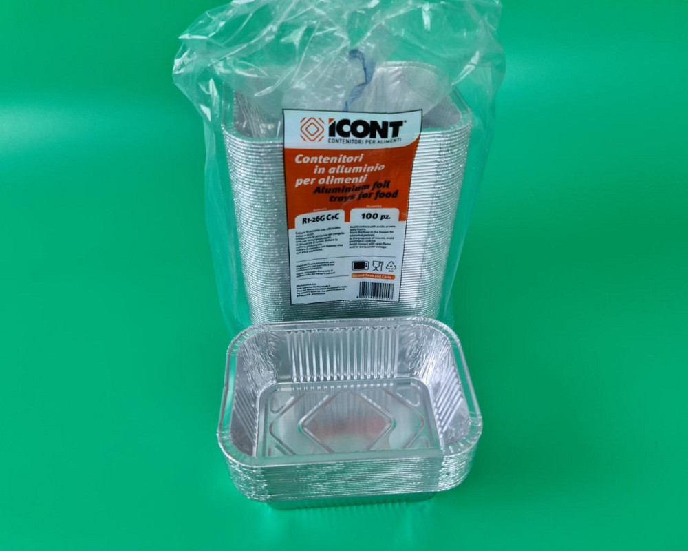 Контейнер из пищевой алюминиевой фольги прямоугольный 520мл R26G 100шт в упаковки (1 пачка) Харьков - изображение 1