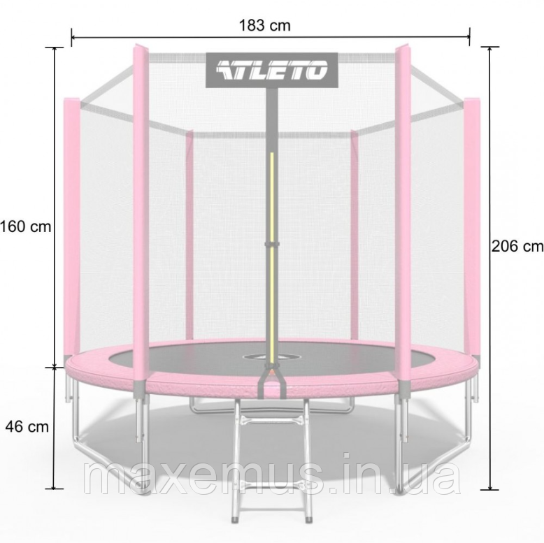 Детский батут с защитной сеткой и лестницей Atleto 183 см (6 ft) до 50 кг розовый Мостиска - изображение 10