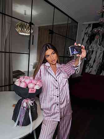 Женская шелковая пижама двойка в полоску Розовый, 52/54 Одесса