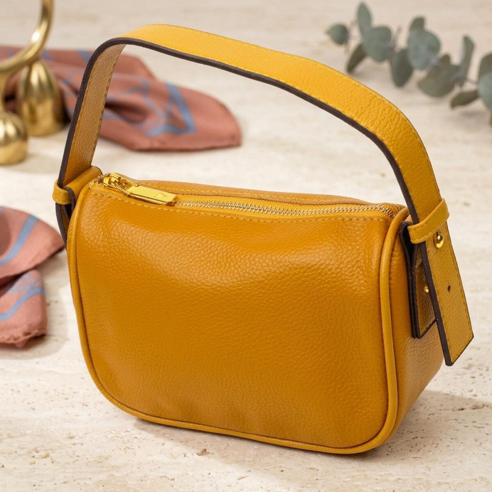 Красива сумка на плече крос-боді з натуральної шкіри 22100 Vintage Жовта Київ - фото 11