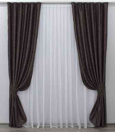 Комплект готовых штор VR-Textil Лен Саванна № 687ш Венге 150х270 см 2 шт (30-466) Киев