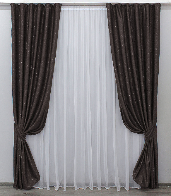 Комплект готовых штор VR-Textil Лен Саванна № 687ш Венге 150х270 см 2 шт (30-466) Киев - изображение 2