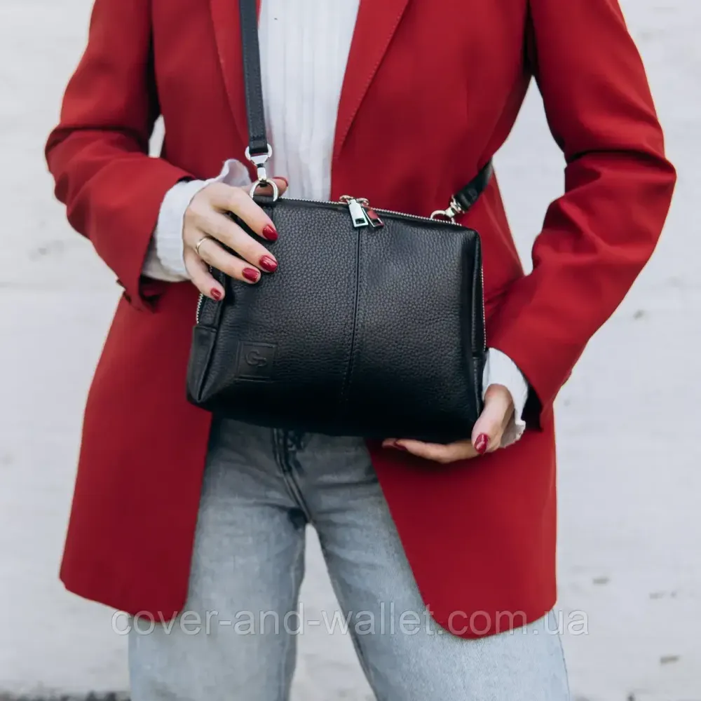 Стильная женская сумка кросс-боди черного цвета из натуральной кожи Grande Pelle 702710 Киев - изображение 2
