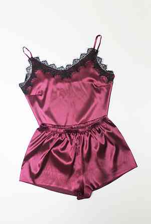 Піжама жіноча атласна з мереживом майка+шорти Бордовий XS/S Харків