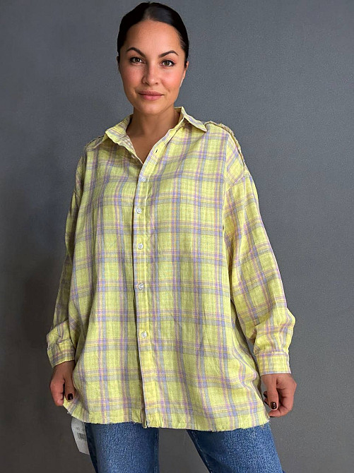 Сорочка жіноча A-N 27069 оверсайз двошарова в клітинку з бахромою , жовтий, one size Київ - фото 11