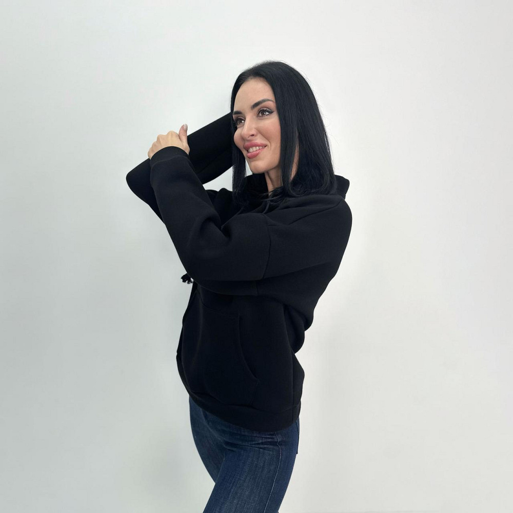 Жіночий теплий худі з капюшоном "Basic" Турція оптом | Норма і батал Чорний, 42-44 Київ - фото 1