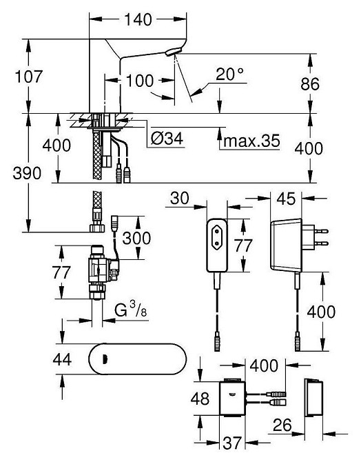 Монокран на одну воду сенсорный Grohe Euroeco Cosmopolitan E Bluetooth (36409000) Киев - изображение 2