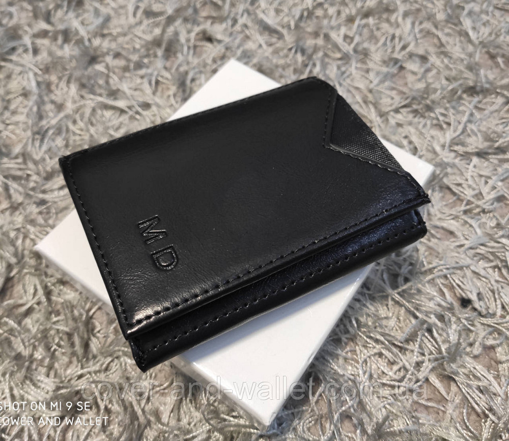 Компактний гаманець чорного кольору в три складання MD 610 Київ - фото 1