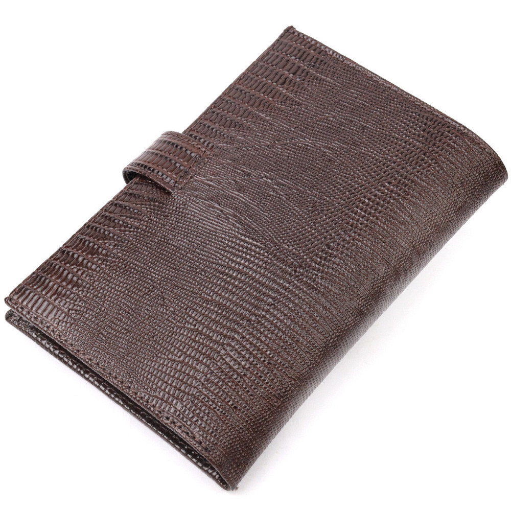 Лакированное мужское портмоне с хлястиком из натуральной фактурной кожи Коричневый (KARYA) Киев - изображение 5