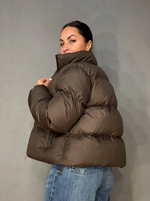 Куртка женская Fashion 3095 короткая пуффер воротник стойка коричневая, коричневый, L Киев - изображение 11