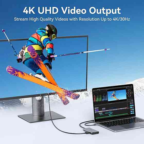 Хаб 8-в-1, багатопортовий концентратор USB-C адаптер з HDMI 4K, VGA 1080p, PD 100W, 2×USB-A, кардрідерами SD/TF, док-станція Київ