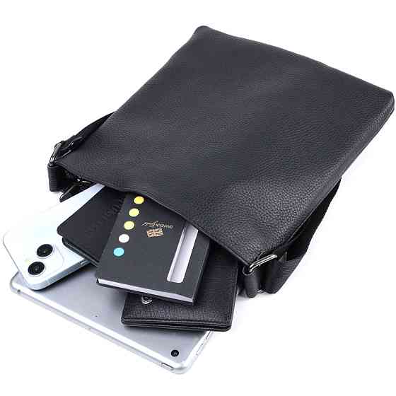 Тонкая сумка для мужчин через плечо из натуральной кожи Shvigel 22850 Черная Киев