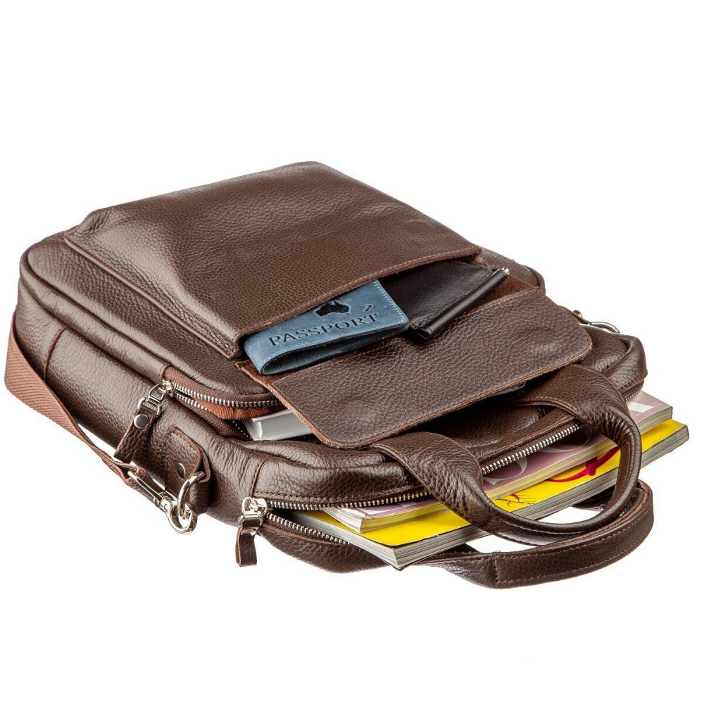 Качественная мужская сумка вертикального формата SHVIGEL 11168 под А4 Коричневая флотар Киев - изображение 3