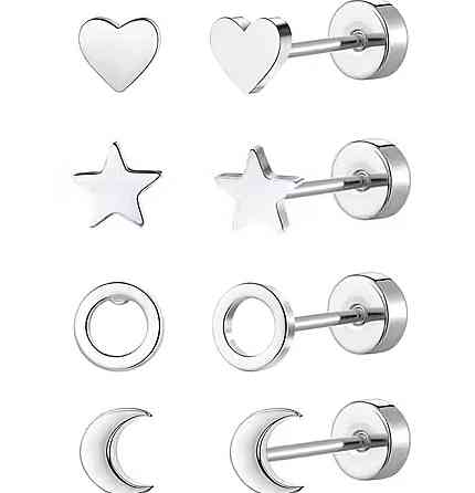 Набір сережок гвоздиків 4 пари сталь серце зірка кільце місяць Київ