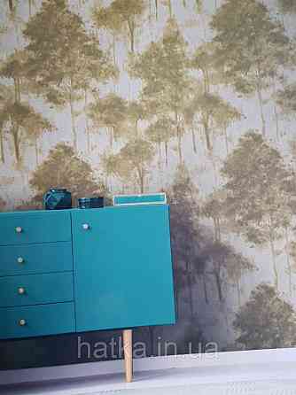 Шпалери вінілові на флізелін Sirpi Muralto Komi метрові дерева коричневе із золотом на ясно сірому 3д Київ