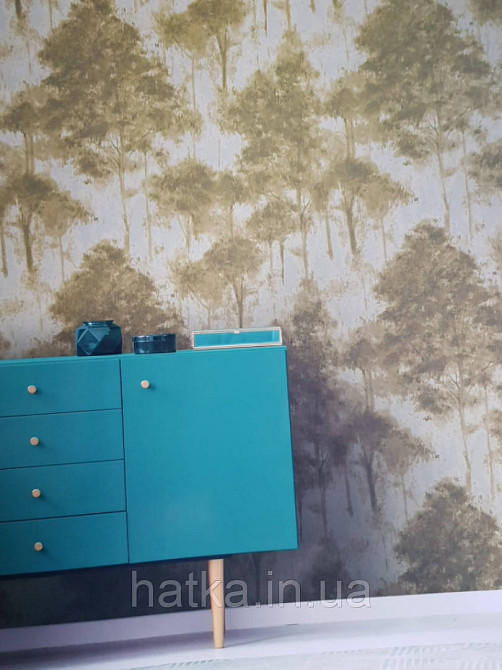 Шпалери вінілові на флізелін Sirpi Muralto Komi метрові дерева коричневе із золотом на ясно сірому 3д Київ - фото 1