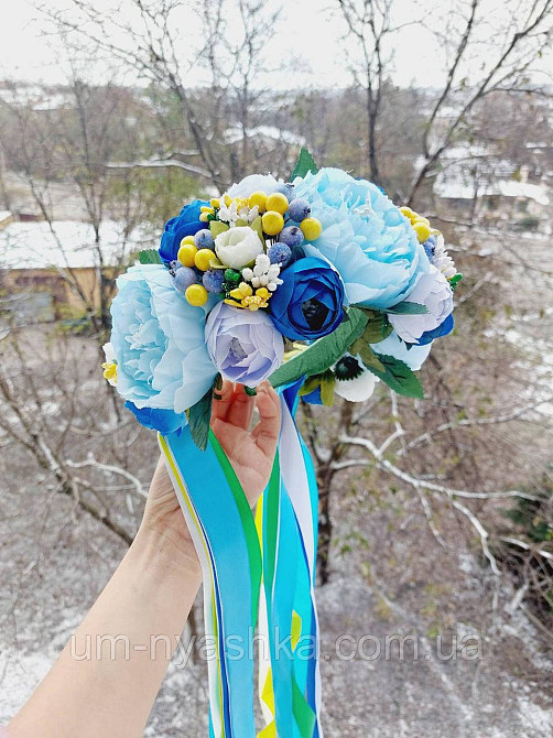 Ободок обруч з квітами "Піони великий синьо-блакитно-жовтий" Кривий Ріг - фото 5