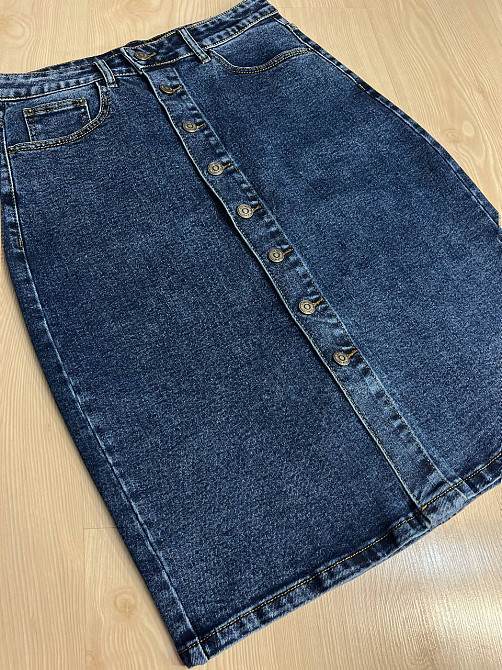 Юбка женская джинсовая Vanver 8238 на пуговицах средней длины увеличенные размеры синяя, синий, З6, 36, 97 см, 120 см Киев - изображение 4