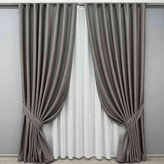 Комплект штор VR-Textil рогожка преміум TERRA LUXE 150х270 2шт і Тюль 500х270 1856ш-115т темно-сірий з білим 71-074/4 Київ