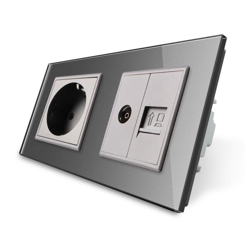 Розетка двомісна комбінована Силова Інтернет ТБ Livolo сірий скло (VL-C7C1EU1V1C-15) Коломия - фото 6