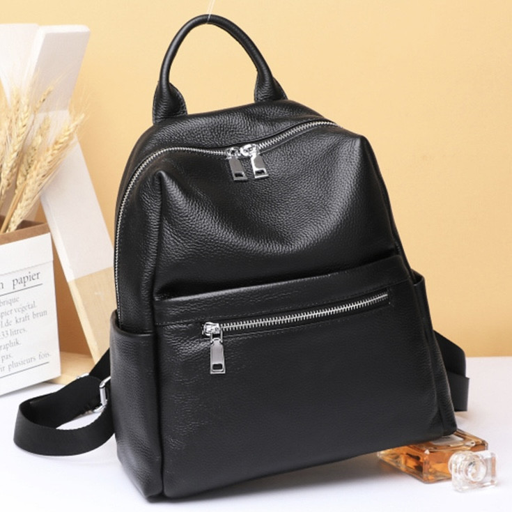 Жіноча сумка на плечі з натуральної шкіри 23х28х11, рюкзак з відділами для гаджетів, чорна Кам'янське - фото 4