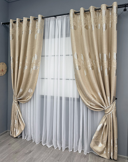 Комплект штор на люверсах VR-Textil Льон Рогожка № 1693ш Бежевий 150х250 см 2 шт (37-0240) Київ - фото 3