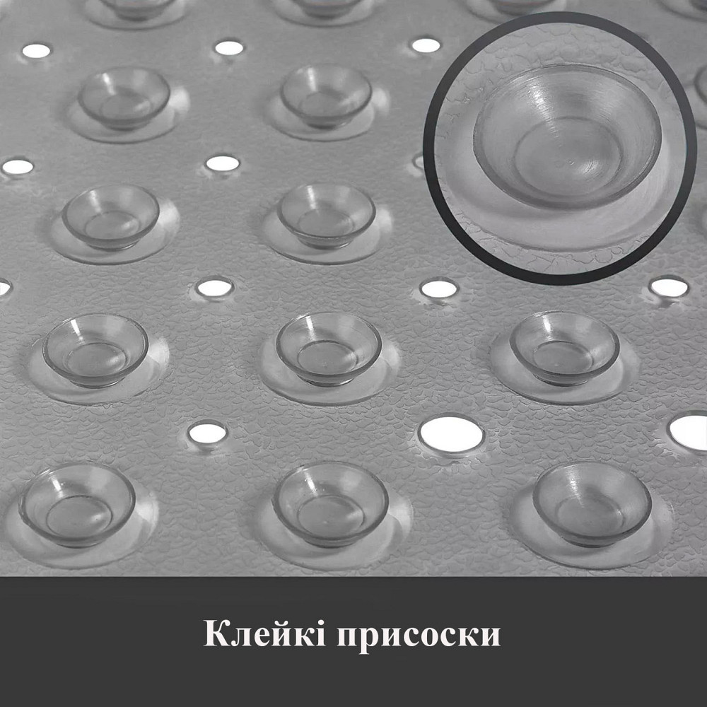 Силиконовый коврик противоскользящий Bathlux на присосках для ванны и душа, квадратный 53*53 см Серый Каменец-Подольский - изображение 2