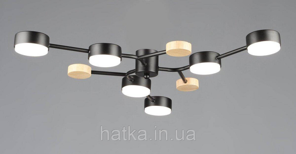 Люстра стельова на 6 плафонів VALESO N6713/6, патрон GX53, Чорний+Дерево Київ - фото 1