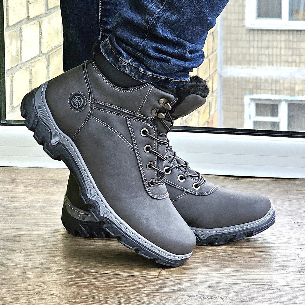 Ботинки Зимние Мужские на Меху Серые Зима Мех Прошитые (размеры: 40,41,42,43,44,45) Видео Обзор Днепр - изображение 8