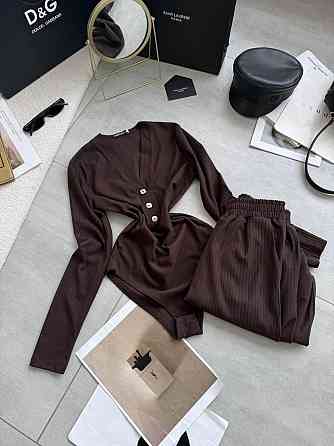 Женский базовый костюм двойка: боди и брюки из ангоры рубчик Шоколадный, 48/50 Одесса