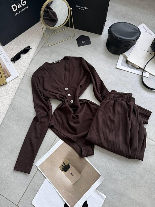 Женский базовый костюм двойка: боди и брюки из ангоры рубчик Шоколадный, 48/50 Одесса - изображение 3