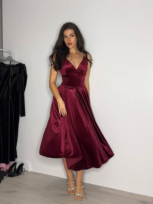 Жіноче вечірнє романтичне плаття з королівського щільного оксамиту Бордо, 44/46 Одеса - фото 4