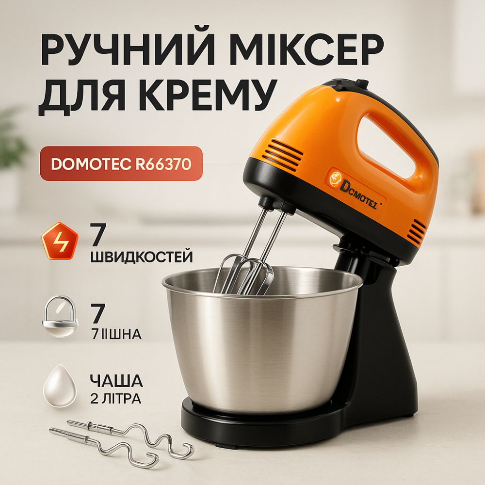 Портативный ручной миксер Domotec R6637O 250 W, Кухонный миксер для быстрого приготовления JL-42 Львов - изображение 14